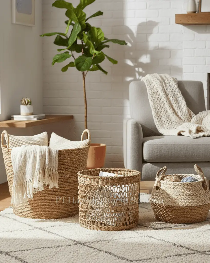 Handwoven Storage Baskets  Natural Water Hyacinth, Banana Leaves & Seagrass Organizer