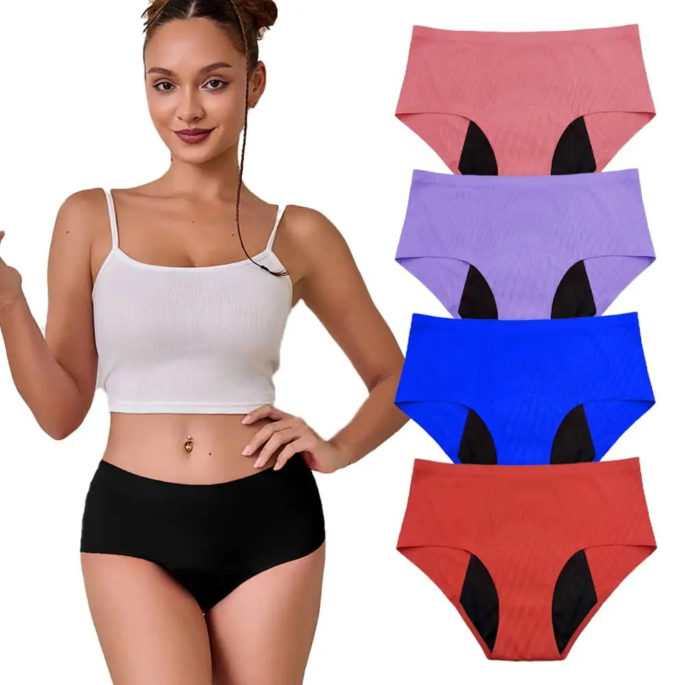 Traceless Ribs Nylon Bonded Leak Proof 4 Layers Period Panties Heavy Flow for Women Menstrual