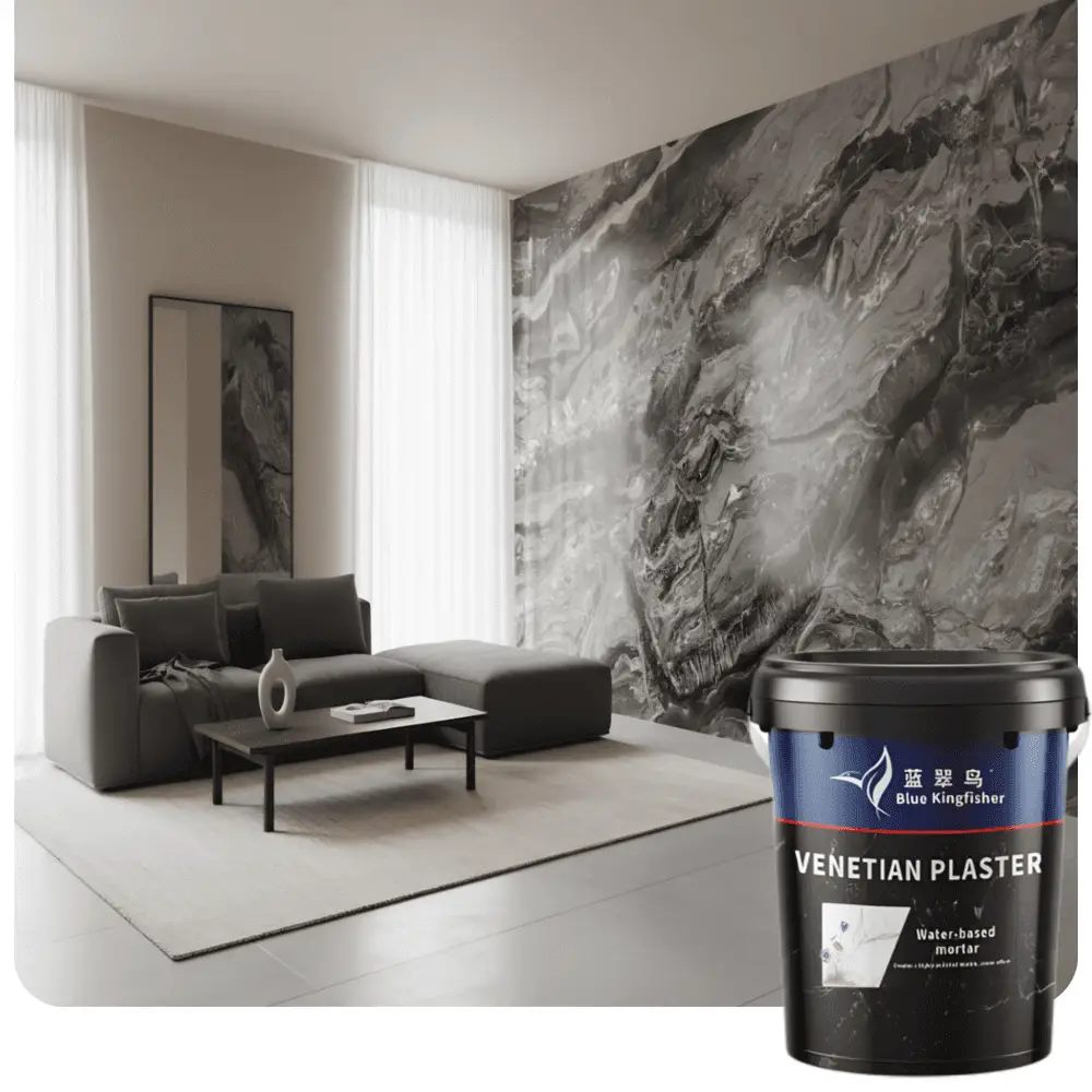 Blue Kingfisher luxury texture Venetian plaster wall art display background wall, stone column texture painting