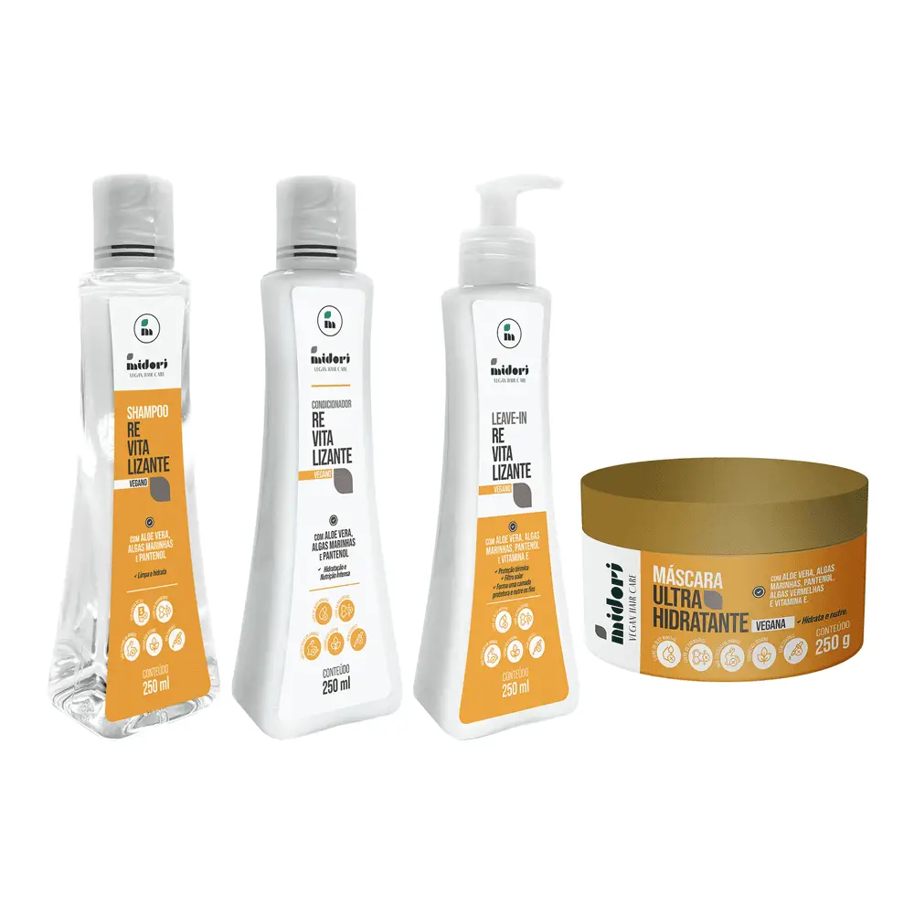 KIT VEGAN HAIR CARE REVITALIZING SHAMPOO, CONDITIONER, LEAVE-IN AND MOISTURIZING 250ML